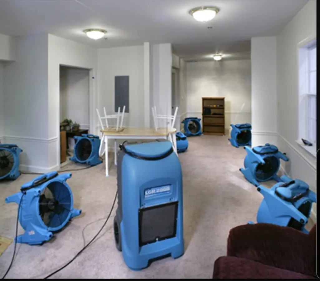 Air movers and dehumidifier setup for Water Extraction & Removal in Olney